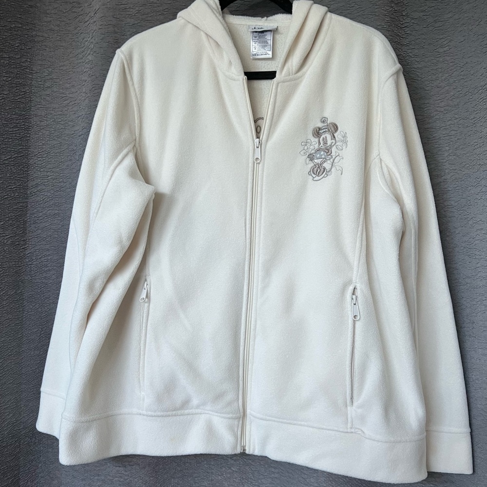 Disney Parks Minnie Mouse Full Zip, Embroidered, Cream, Fleece, Hooded Jacket